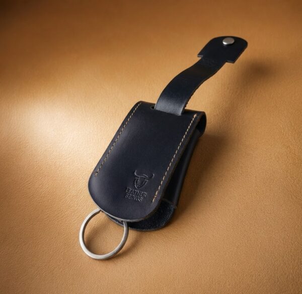 1791808388115 Key Cover for Car & Bike Keys β Snap Button Key Pouch with Key Ring (Navy / Black), Genuine Leather