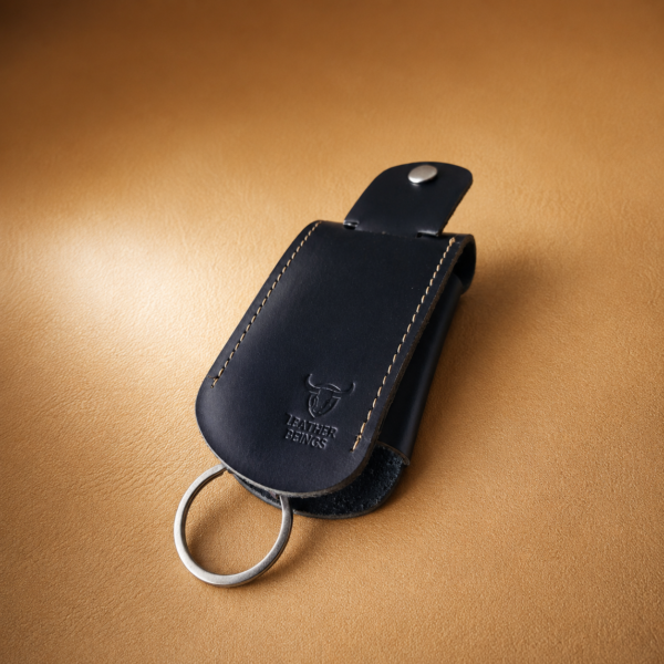 ChatGPT Image Jul 31, 2026, 05_20_14 PM Key Cover for Car & Bike Keys β Snap Button Key Pouch with Key Ring (Navy / Black), Genuine Leather