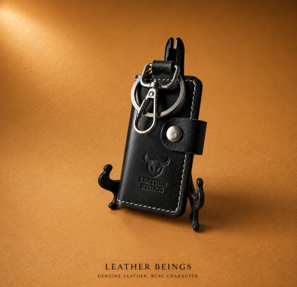 ChatGPT Image Jul 31, 2026, 09_02_25 PM(1) Key Wallet with Pocket Slots, Stainless Steel Hook & Key Ring β Snap Button Keychain Book (Black), Genuine Leather