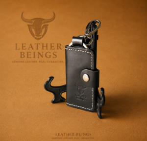 Key Wallet with Pocket Slots, Stainless Steel Hook & Key Ring – Snap Button Keychain Book (Black), Genuine Leather